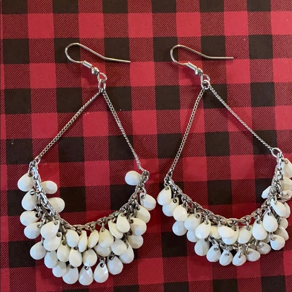 Earrings; White; Beaded; Drop; Teardrop; Pierced - Picture 2 of 6